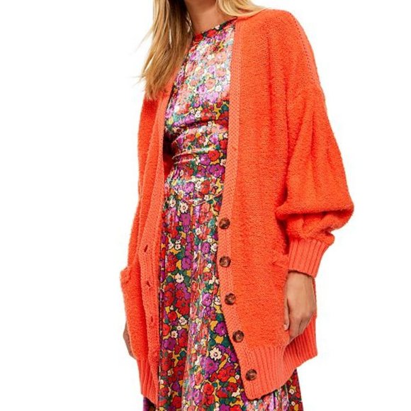 SOLD NEW FREE PEOPLE Orange Long Cardigan - Picture 6 of 6